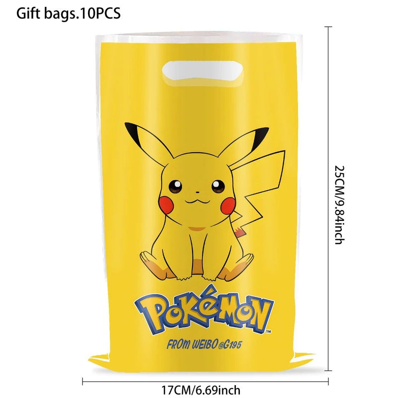 10PCS Pokémon-Themed Gift Bags for Party Favors and Birthday Gifts with Handles