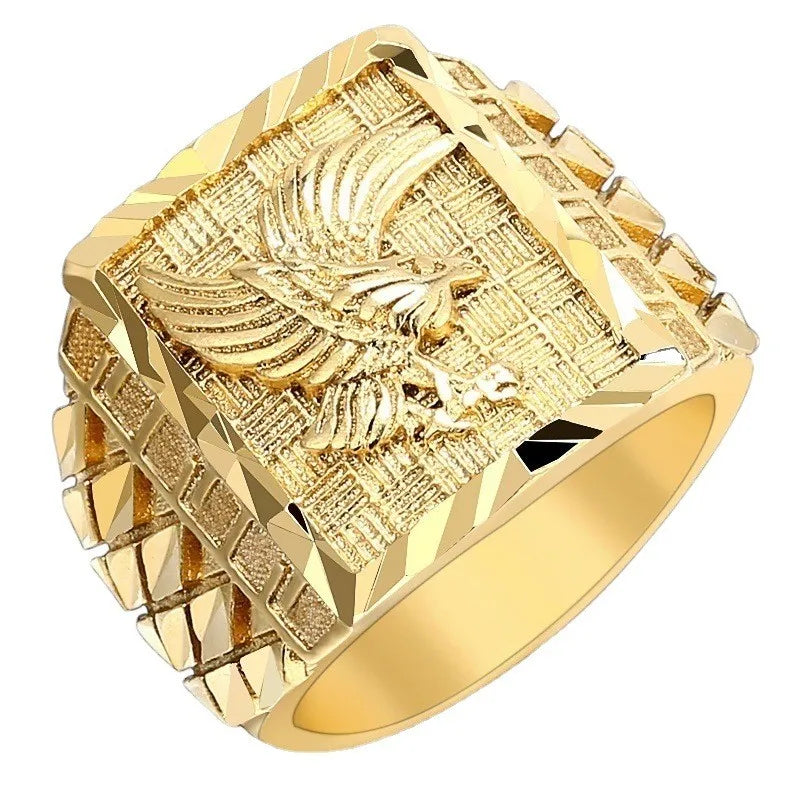 Men's Eagle Ring - Gold Plated Flying Animal Pattern Jewelry, Multiple Sizes