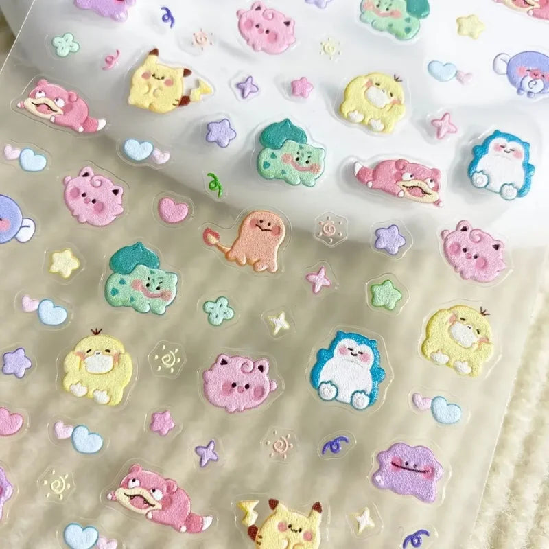 Pikachu Nail Stickers 5D Embossed Nail Art Decals for DIY Manicure & Phone Cases