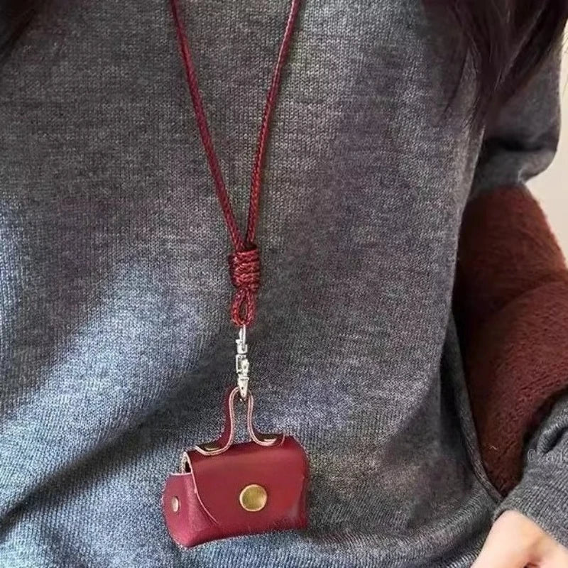 Women's Small Leather Bag Pendant Necklace - Vintage Korean Style Fashion Accessory