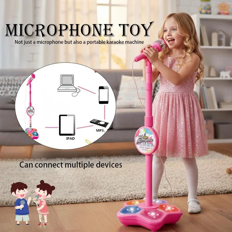 Kids Karaoke Microphone with Light & Stand - Educational Music Toy for Girls and Boys