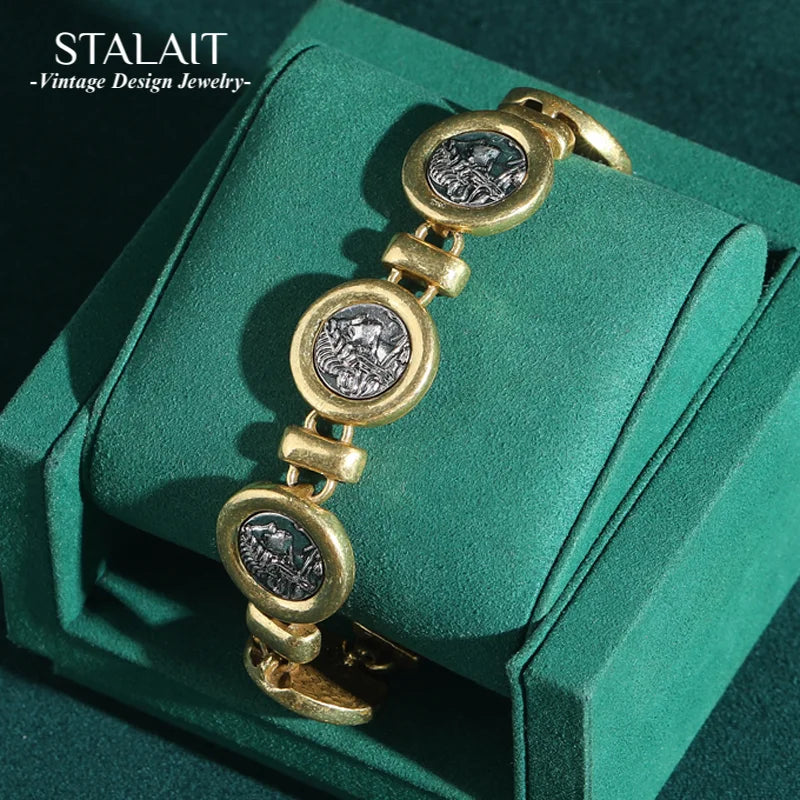 Vintage Coin Pendant Bracelet for Women Gold Plated Antique Jewelry Gift