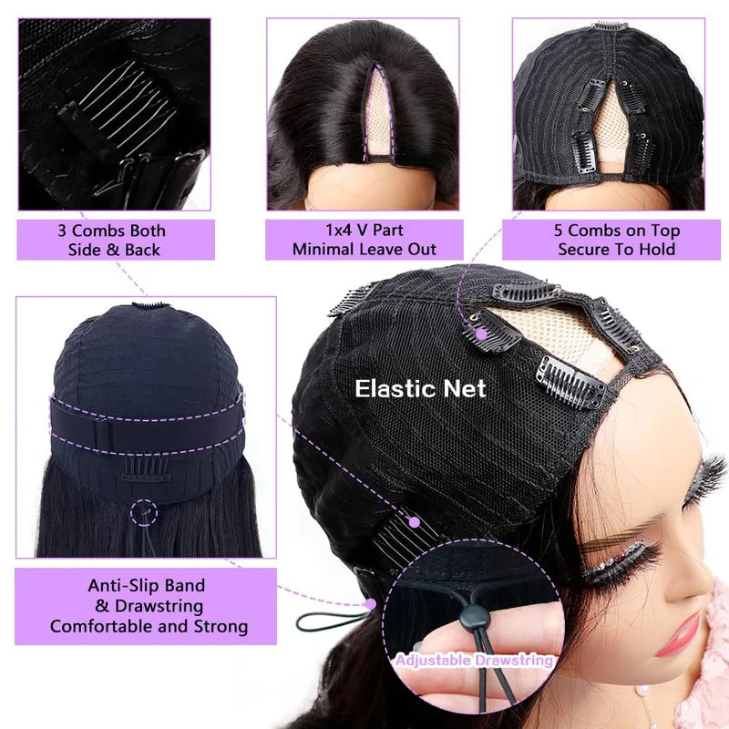 Human Hair Wigs Body Wave V Part Wigs for Black Women Glueless Lace Short Bob