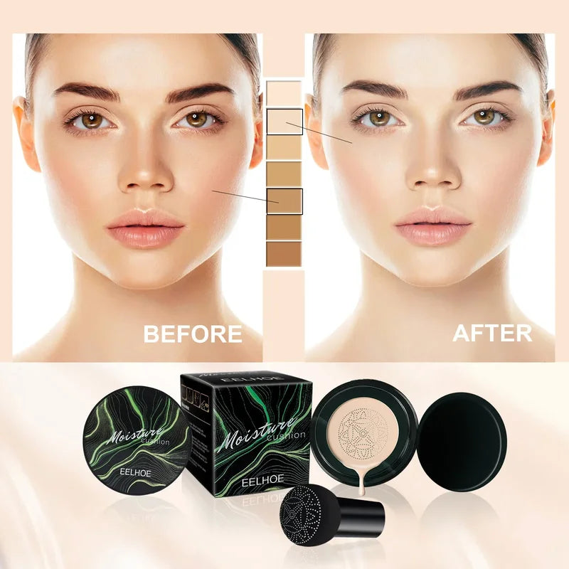 Waterproof Face Foundation with Mushroom Applicator - Moisturizing CC Cream for Face Makeup