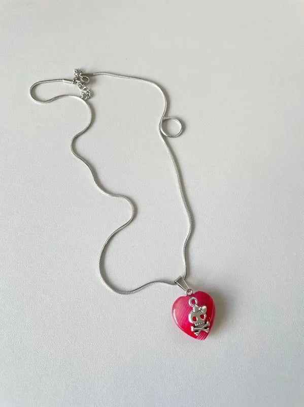 Goth Skull Heart Pendant Necklace for Women Punk Jewelry