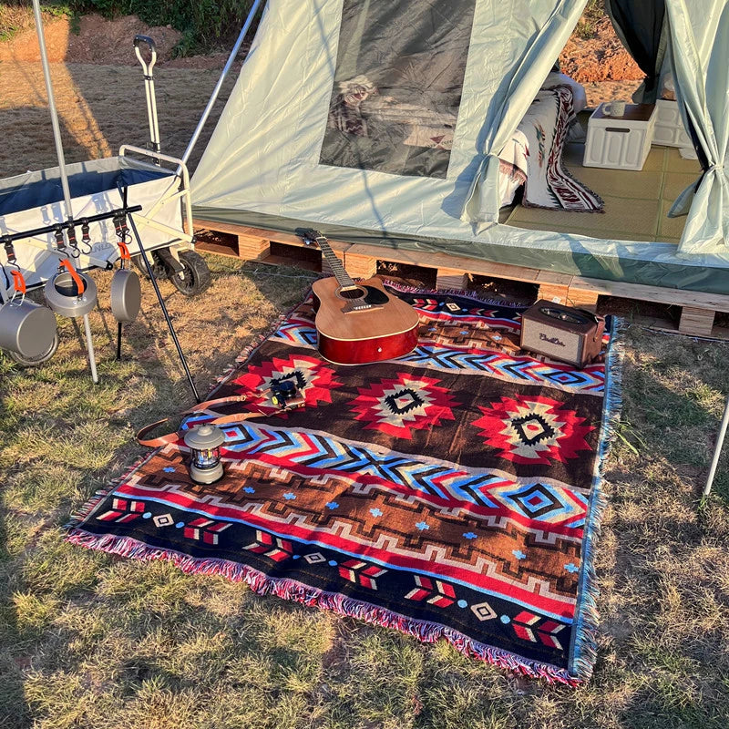 Outdoor Picnic & Beach Mat Set - Bohemian Style Multi-Use Cloths for Camping, Balcony & Valentine’s Day Decor