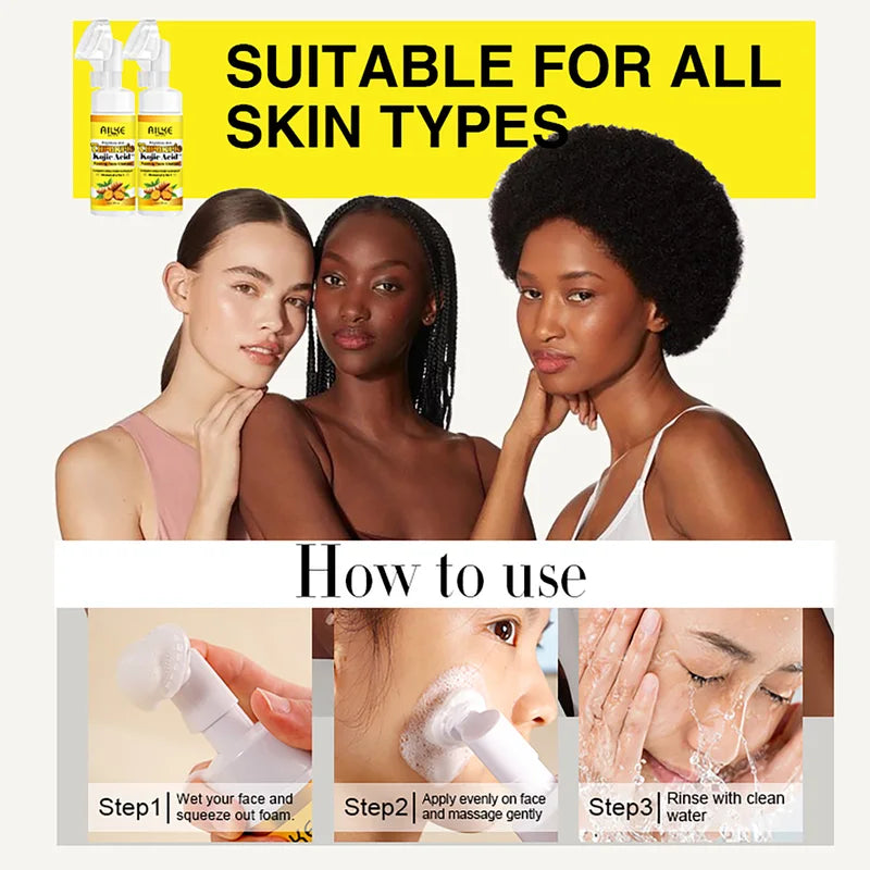 Brightening Foaming Facial Cleanser with Turmeric & Kojic Acid - 160ml, Removes Makeup & Acne