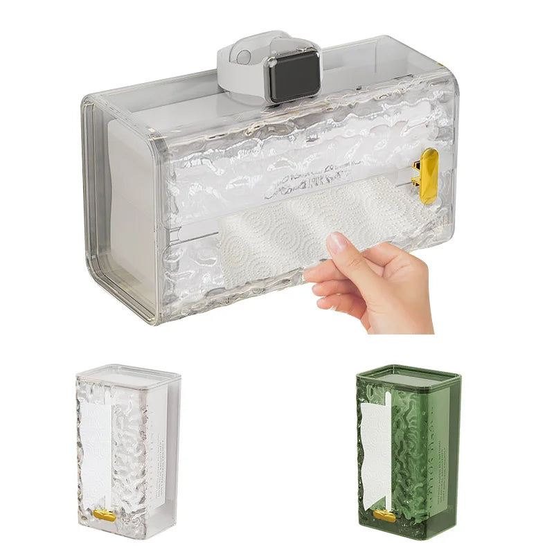 Rectangular Transparent Tissue Box Wall Mount Bathroom Storage Napkin Holder