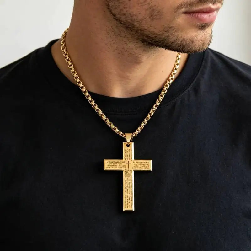 Cross Chain Pendant Necklace for Men Women Metal Geometric Punk Gothic Jewelry