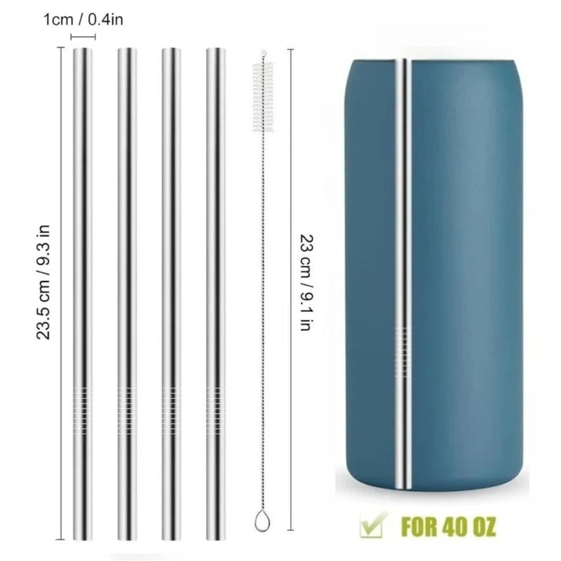 Stainless Steel Water Bottle Replacement Straws 8 Inch with Cleaning Brush - Reusable 40 oz