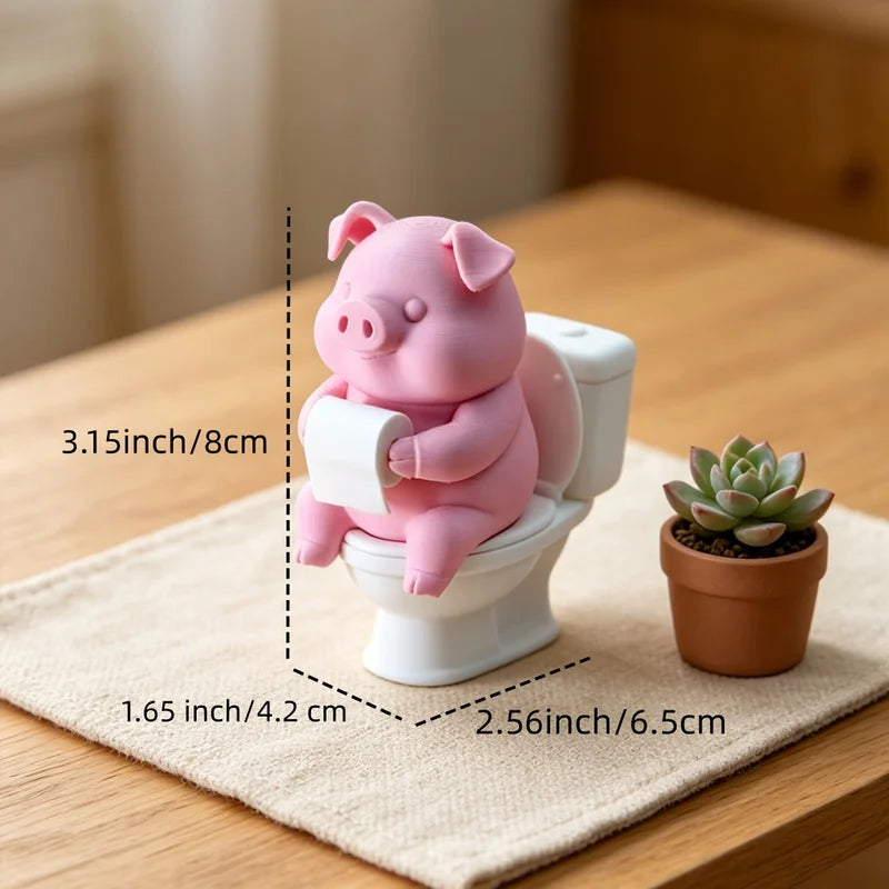 Cute Pig Sitting on Toilet Wall Decor - Bathroom & Home Office Display