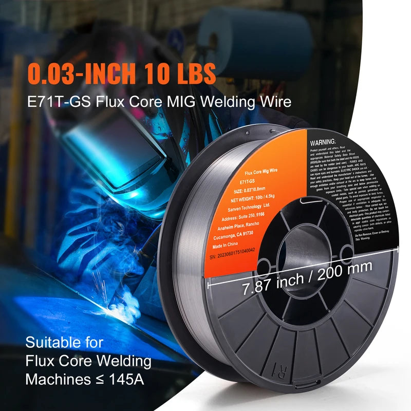 Flux Cored Welding Wire for MIG Welding Carbon Steel - 0.8mm Diameter, 10LBS Spool