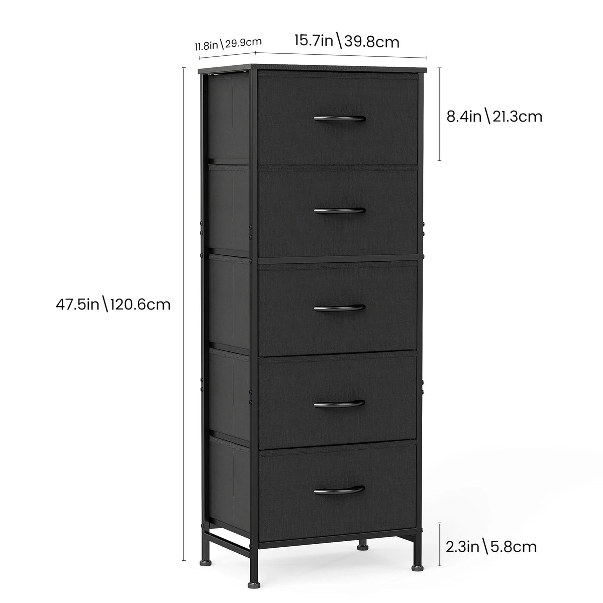5-Drawer Fabric Storage Cabinet with Wooden Top - Tall Closet Organizer