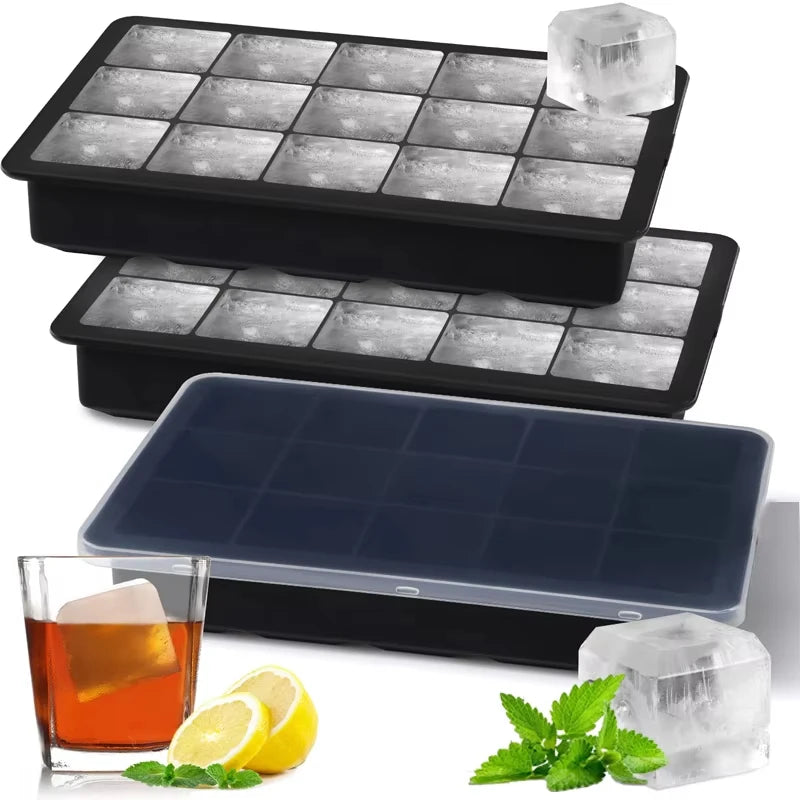 Silicone Ice Cube Tray 15-Grid Square Ice Mold Reusable for Whiskey Cocktails