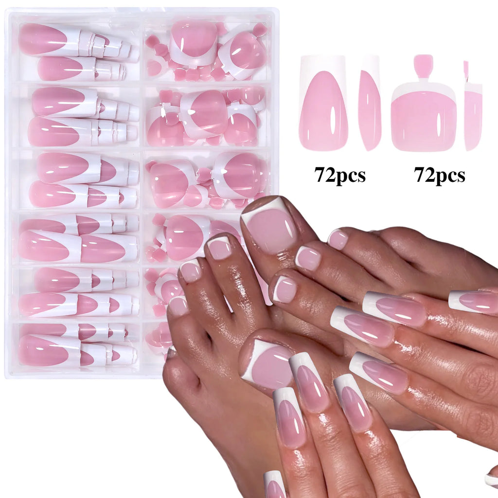 288pcs Acrylic French False Nails Set Medium Square Full Cover Tips for Manicure