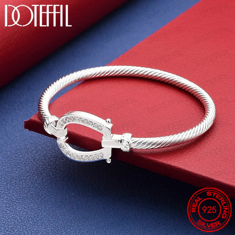 Unisex Sterling Silver Zircon Bangle Bracelet for Women & Men Wedding Jewelry