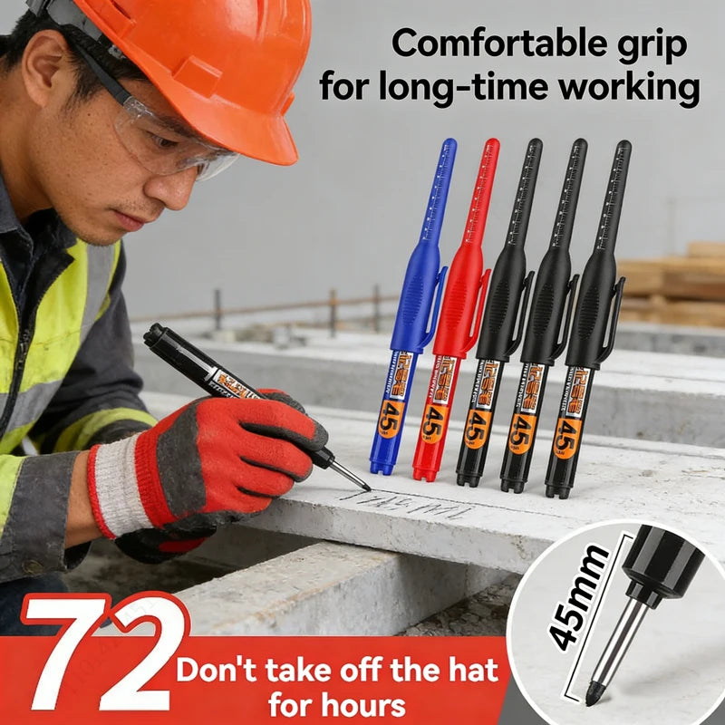 Waterproof Carpenter Pen Set 45mm Long Nib Deep Hole Marking Tool Black White Ink