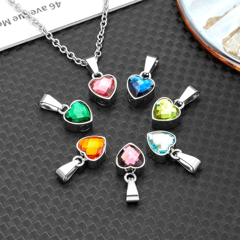 Stainless Steel Heart Urn Necklace with Birthstone - Cremation Keepsake Jewelry