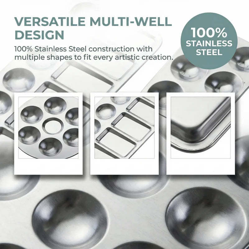 Aluminum Paint Palette for Artists - Lightweight Multi-Shape Mixing Tray
