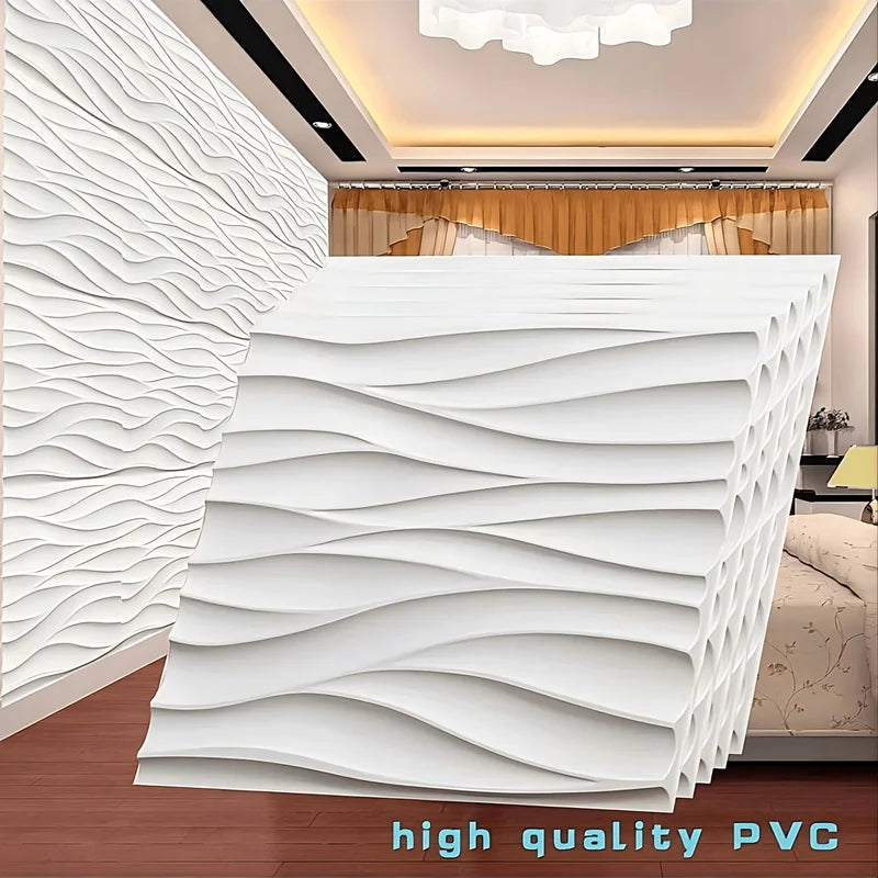 3D Wave Textured Wall Panels - Paintable Interior Wall Decor 30x30cm