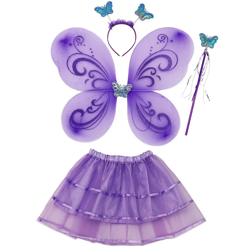 Kids Fairy Princess Costume Set with Butterfly Wings, Magic Wand & Headband for Halloween & Parties