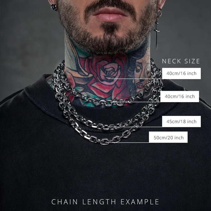 Chunky Beveled Cable Chain Necklace with Stainless Steel Link - Punk Gothic Jewelry for Men
