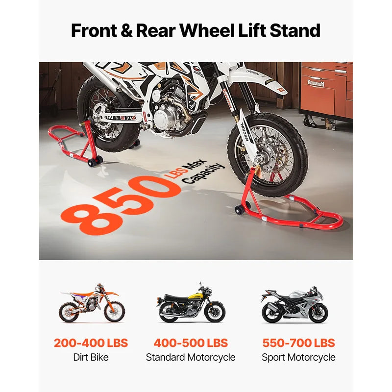Motorcycle Stand Lift Combo Set - Support Up to 850lbs for Front & Rear Wheels