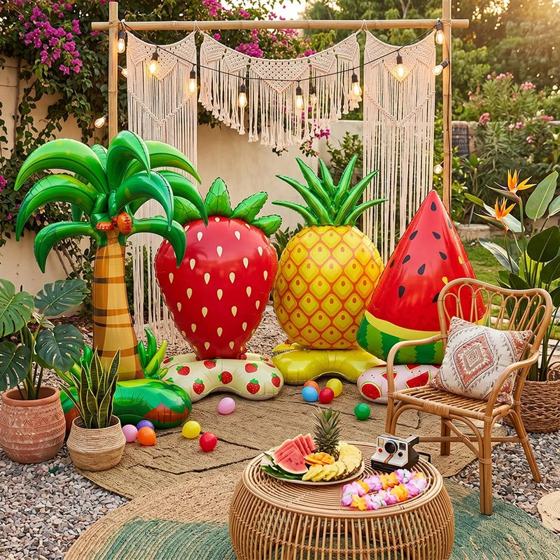 Hawaiian Tropical Party Decorations Set - Giant Foil Balloons, Coconut, Pineapple, Aloha Banner, Summer Pool Beach Supplies