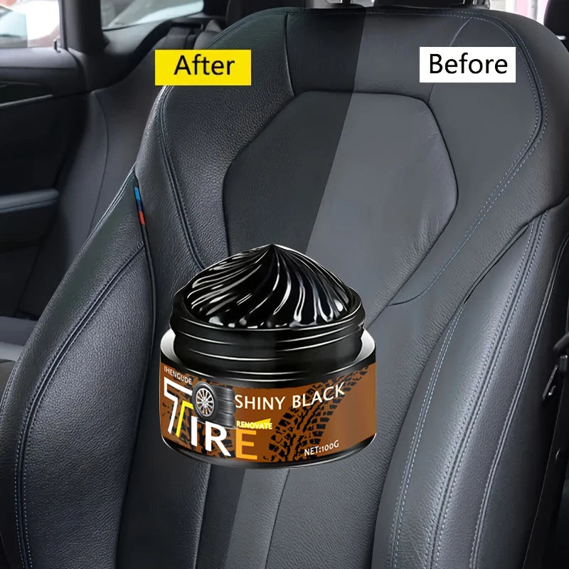 Car Tire Wax Polish with Sponge Applicator - Long-Lasting Gloss, Rubber & Plastic Repair