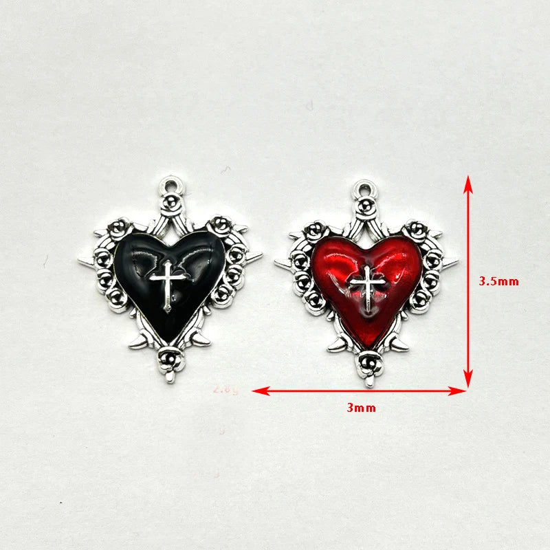 Dark Style Thorn Rose Cross Heart Charms for Jewelry Making - 6pcs Enamel Pendants