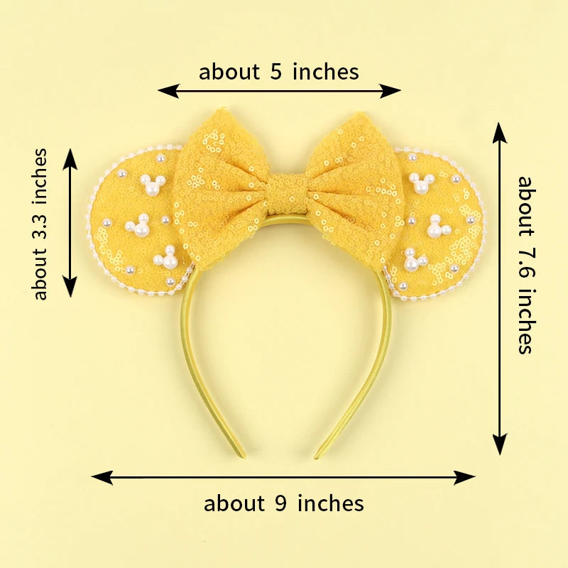 Girls Velvet Mouse Ear Hairband with Big Bow & Sequins - Kids Hair Accessories