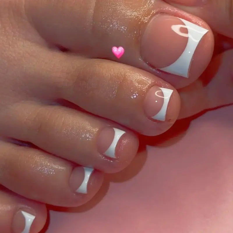 24-Piece Full-Coverage French Toe Nails Set - White & Color Variants