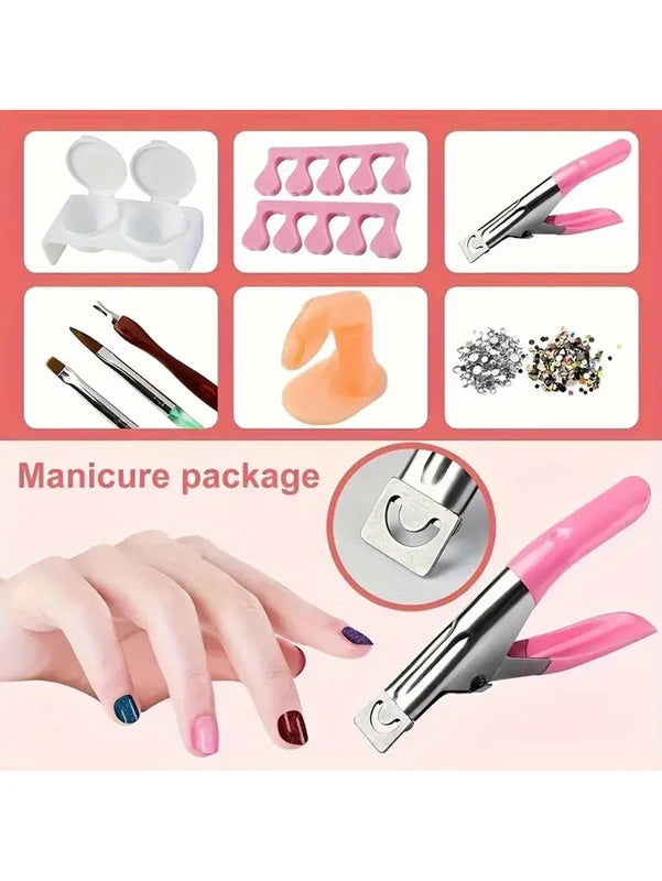Acrylic Powder Nail Extension Kit with 6W LED Light - Complete DIY Manicure Set