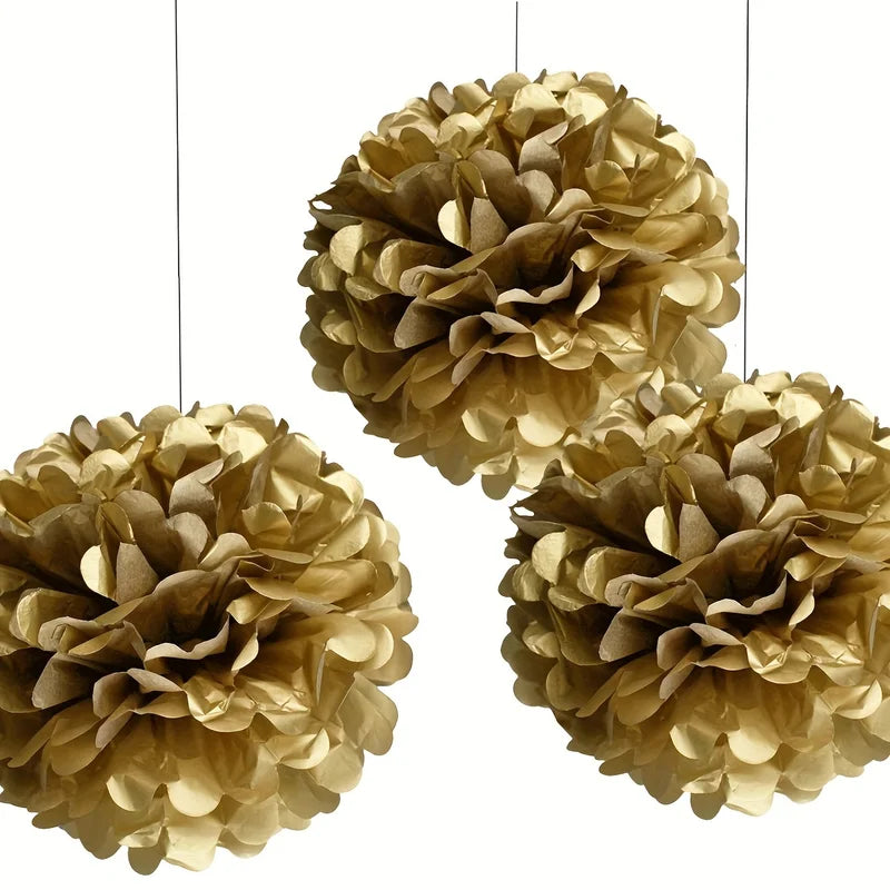 3-Pack 10 Inch Paper Pom Poms Hanging Decorations for Weddings & Parties