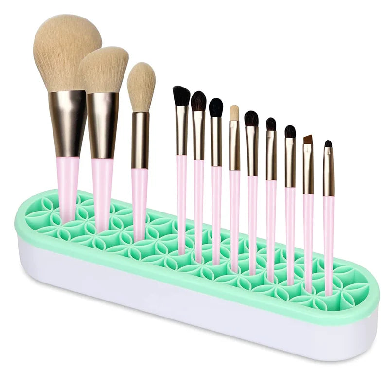 Silicone Makeup Brush Display Stand Organizer with Storage Holes - Tidy Vanity Shelf