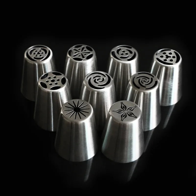 9 Pack Cake Piping Tips Set - Stainless Steel Decorating Nozzles for Cake & Pastry