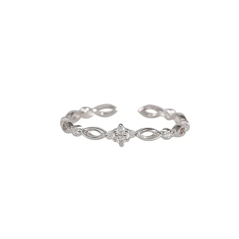 925 Sterling Silver Adjustable Zircon Hollow Ring for Women Girls Engagement Jewelry Gift