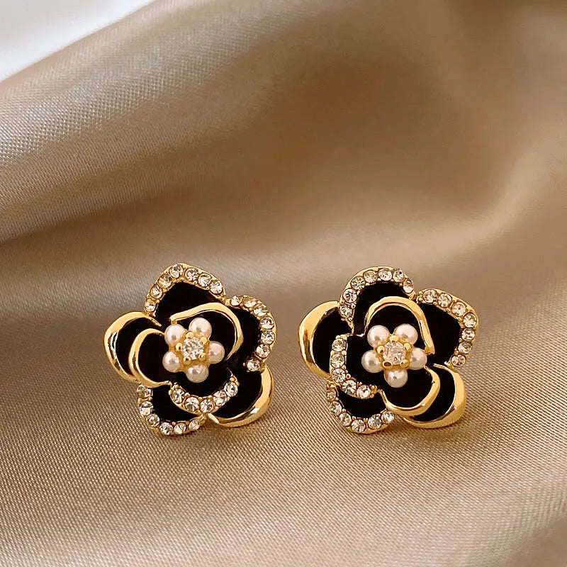 Dripping Zircon Pearl Flower Earrings for Women - Trendy Stud Jewelry