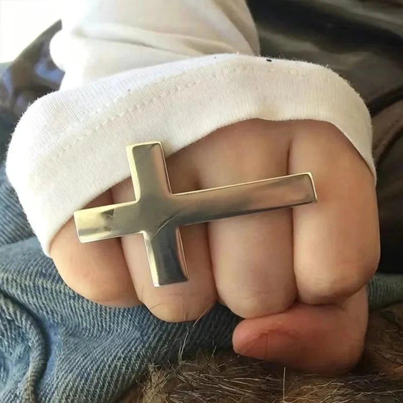 Two Finger Cross Ring for Women Men Punk Gothic Jewelry Trendy Vintage Open Ring