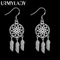 Sterling Silver Dream Catcher Feather Earrings for Women Party Wedding Jewelry Gift
