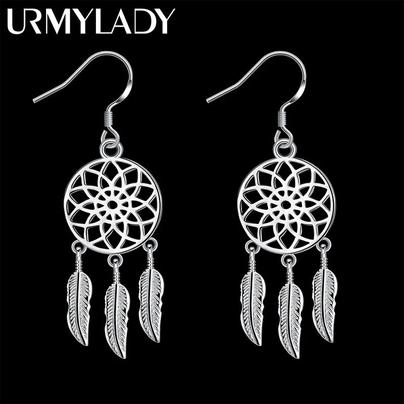 Sterling Silver Dream Catcher Feather Earrings for Women Party Wedding Jewelry Gift
