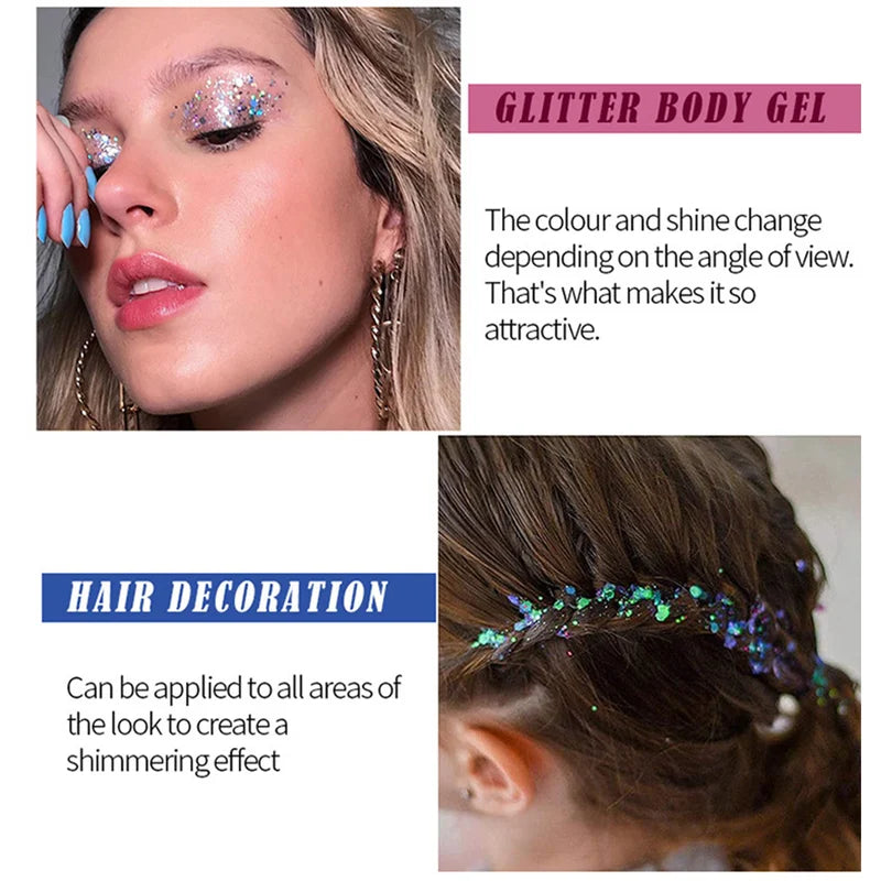 12 Colors Face & Body Glitter Gel - Holographic Sequins for Festival & Party