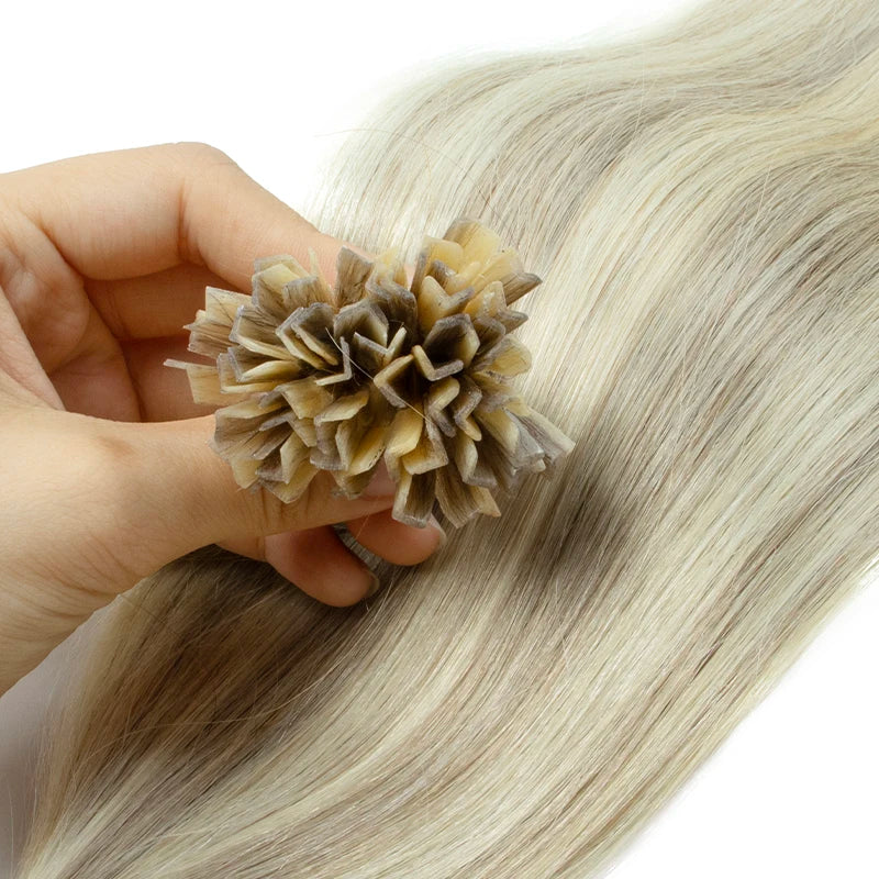 K Tip Hair Extensions Human Hair Keratin Fusion Straight 12-24 Inch Natural