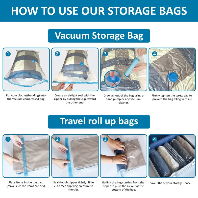 20 Pack Vacuum Storage Bags Space Saver Compression for Clothes & Comforters