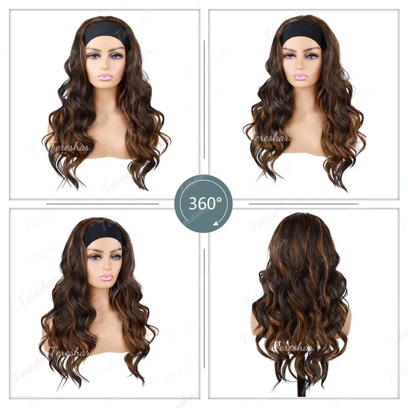 Synthetic Long Wavy Headband Wig for Women - Curly Party & Daily Use