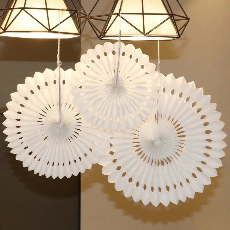 3PCS White Hollow Out Paper Fan Decorations for Party Wedding Wall Hanging Event Decor