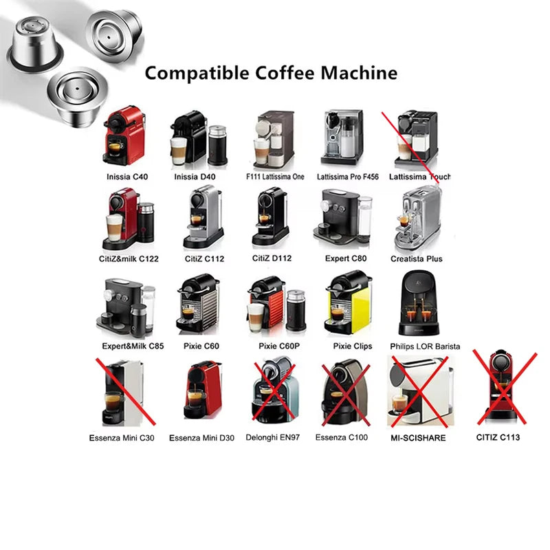 Reusable Coffee Capsules for Nespresso - Stainless Steel Espresso Pods - Upgraded Design