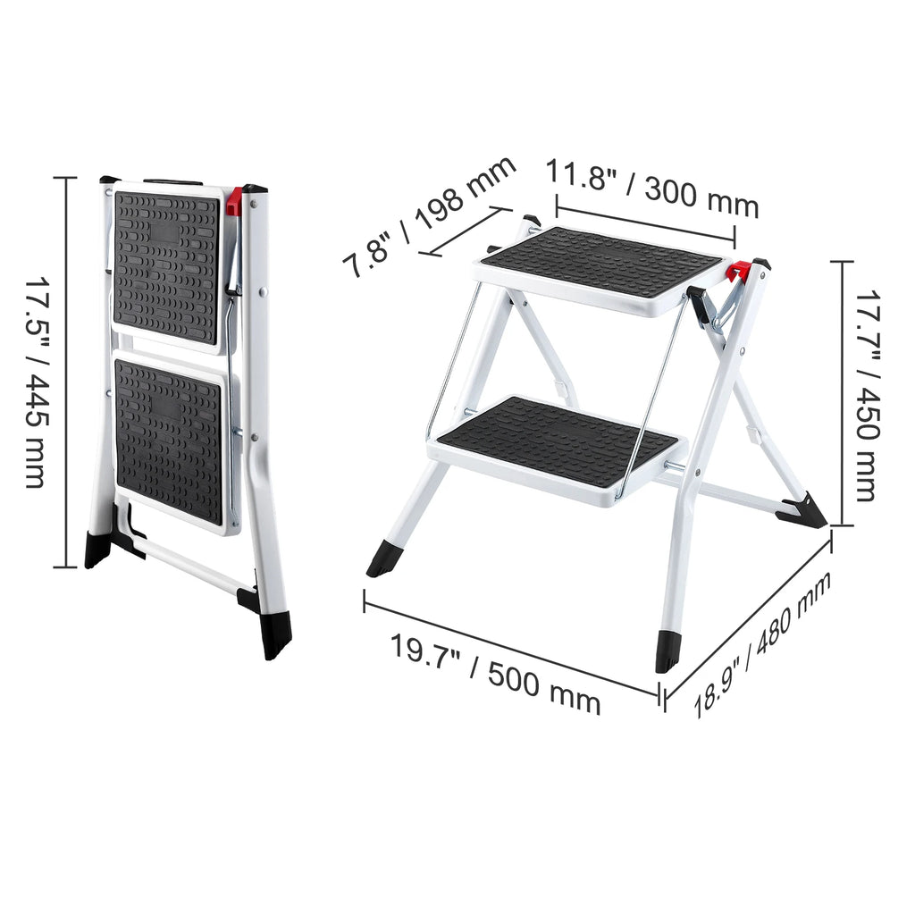 Heavy Duty Adjustable Step Stool - 330 lbs Capacity Non Slip Folding Ladder for Home and Office