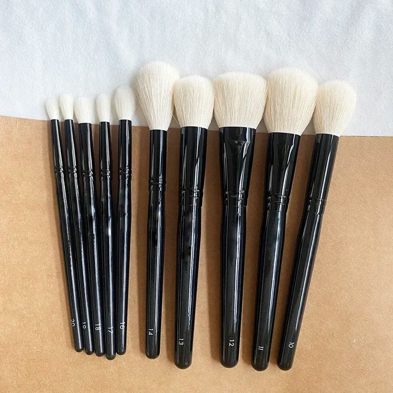 10-Piece Makeup Brush Set with Natural Goat Hair for Face, Eyes, Highlight & Contour