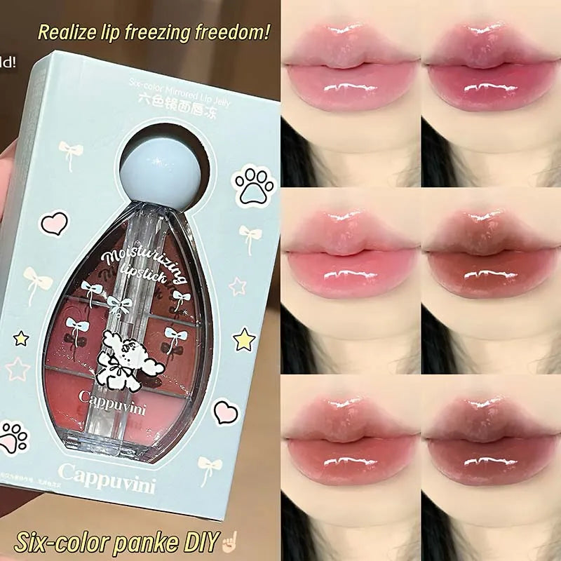 6-Color Lip Balm Set - Juicy Pink, Moisturizing Lip Gloss & Lip Oil Palette
